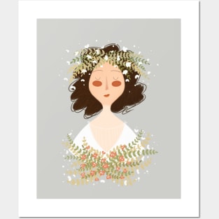 Cute little girl with flowers. Posters and Art